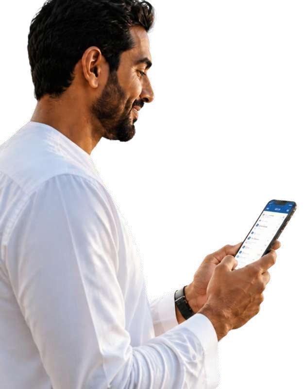 A man using his phone, from the PayMe proposal